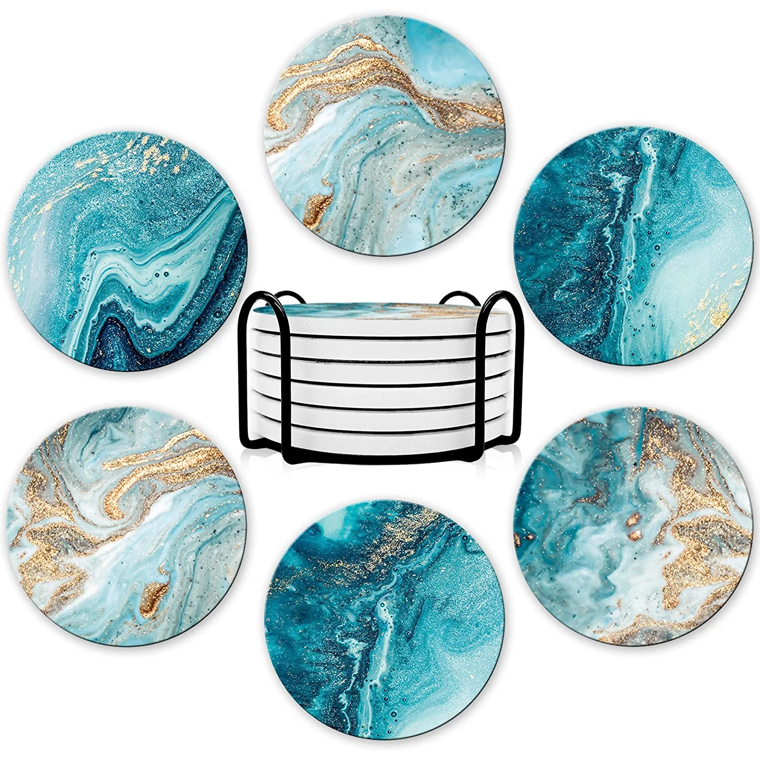6Pcs Beverage Coaster Set with - Marble Coaster Set review and price