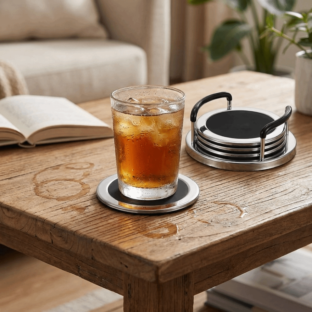 6PCS/SET Round Stainless Steel - Marble Coaster Set review and price