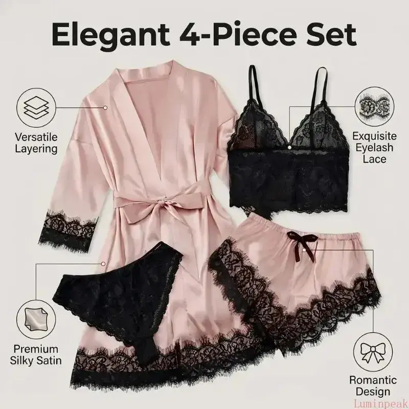 Women's 4-Piece Satin Pajama S - Luxury Gift Set review and price
