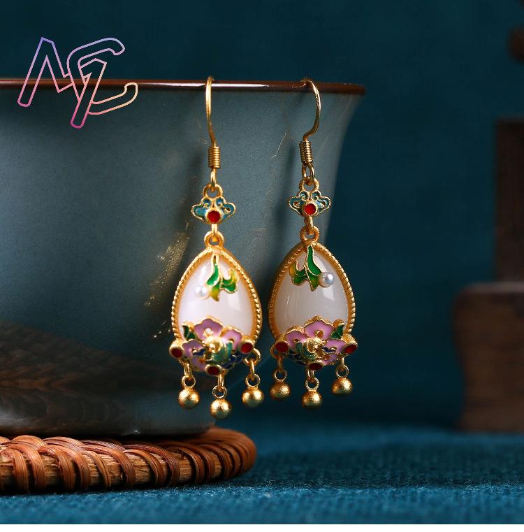 Natural Jade Flower Earrings C - Gold Plated Jewelry review and price