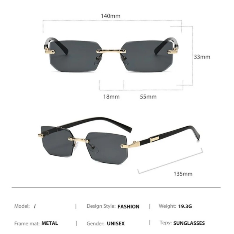 Rimless Cut Edge Rectangle Sun - Designer Sunglasses review and price