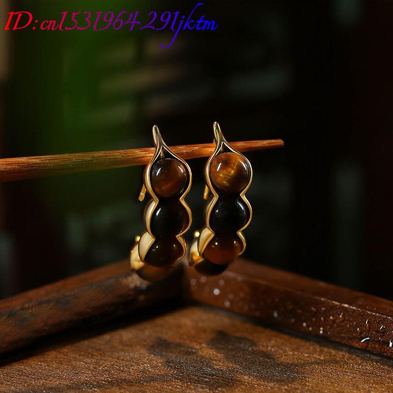 Tiger Eye Pod Earrings Gemston - Gold Plated Jewelry review and price